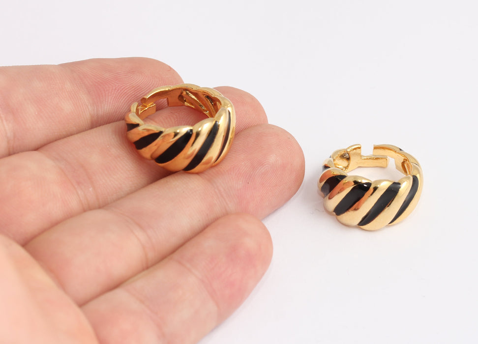 17-18mm 24k Shiny Gold Statement Rings, Black Enamel Rings, KDR112-1