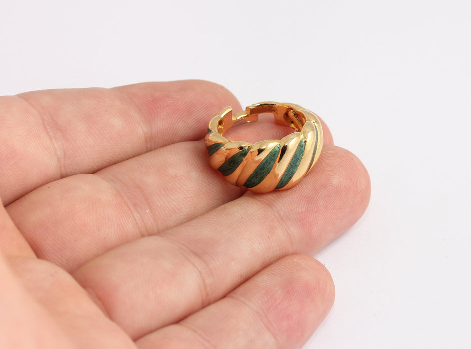 17-18mm 24k Shiny Gold Statement Rings, Green Enamel Rings, KDR112-2