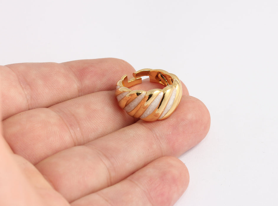 17-18mm 24k Shiny Gold Statement Rings, White Enamel Rings, KDR112-3