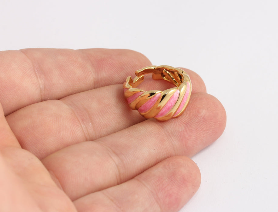 17-18mm 24k Shiny Gold Statement Rings, Pink Enamel Rings, KDR112-4
