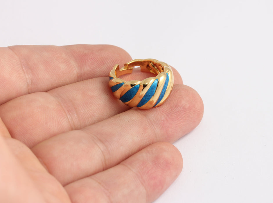 17-18mm 24k Shiny Gold Statement Rings, Blue Enamel Rings, KDR112-5