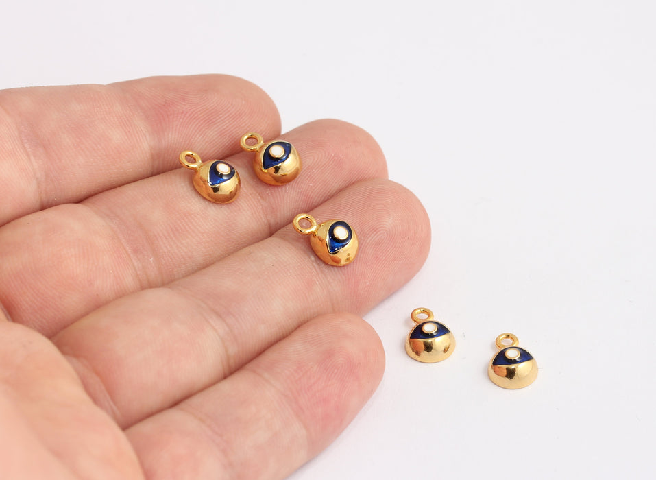 Perline per occhi in oro lucido 24k 8x11 mm, ciondoli a forma di goccia in smalto blu, KDR116-1