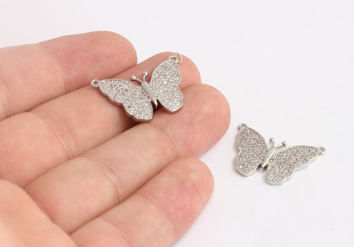 Rhodium Plated CZ Butterfly Pendant
