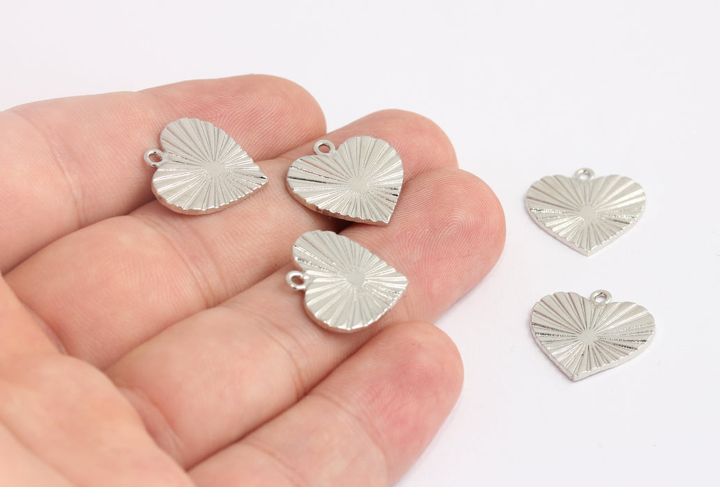 18 mm Rodyum Kaplama Kalp Charms, Gümüş Kalp Madalyon, KDR89-3
