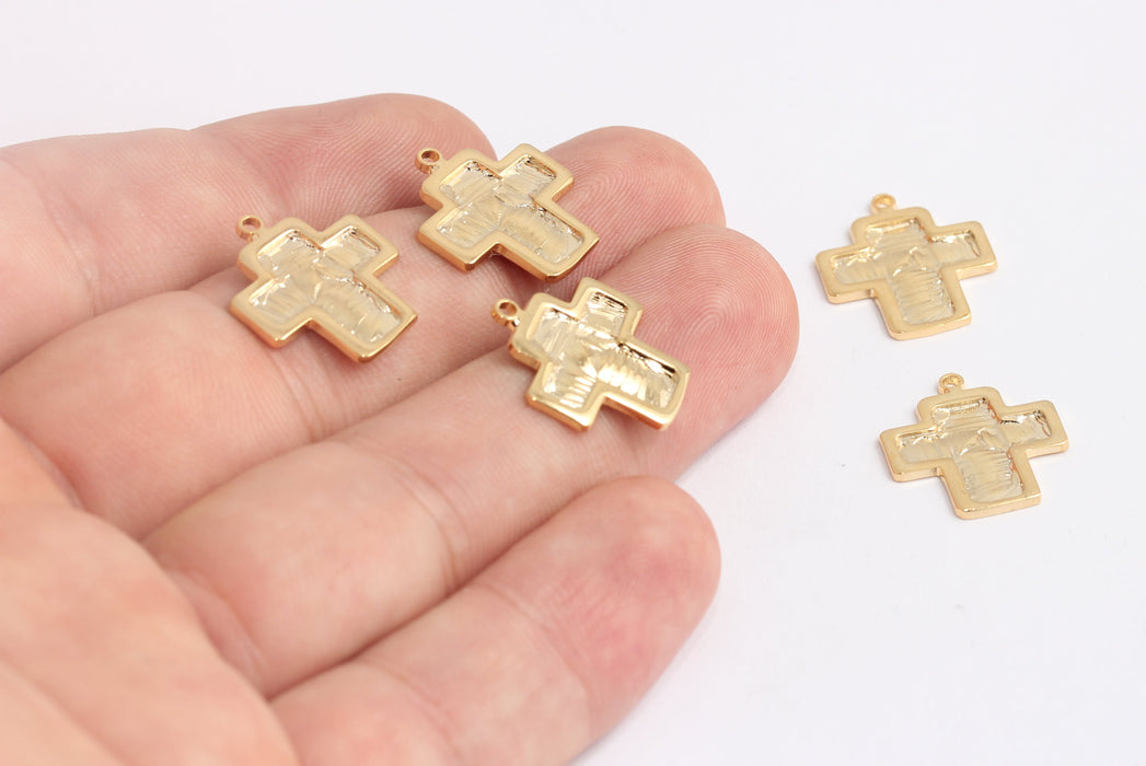17x18mm 24k Shiny Gold Cross Pendant, Gold Cross Necklace, KDR96-1