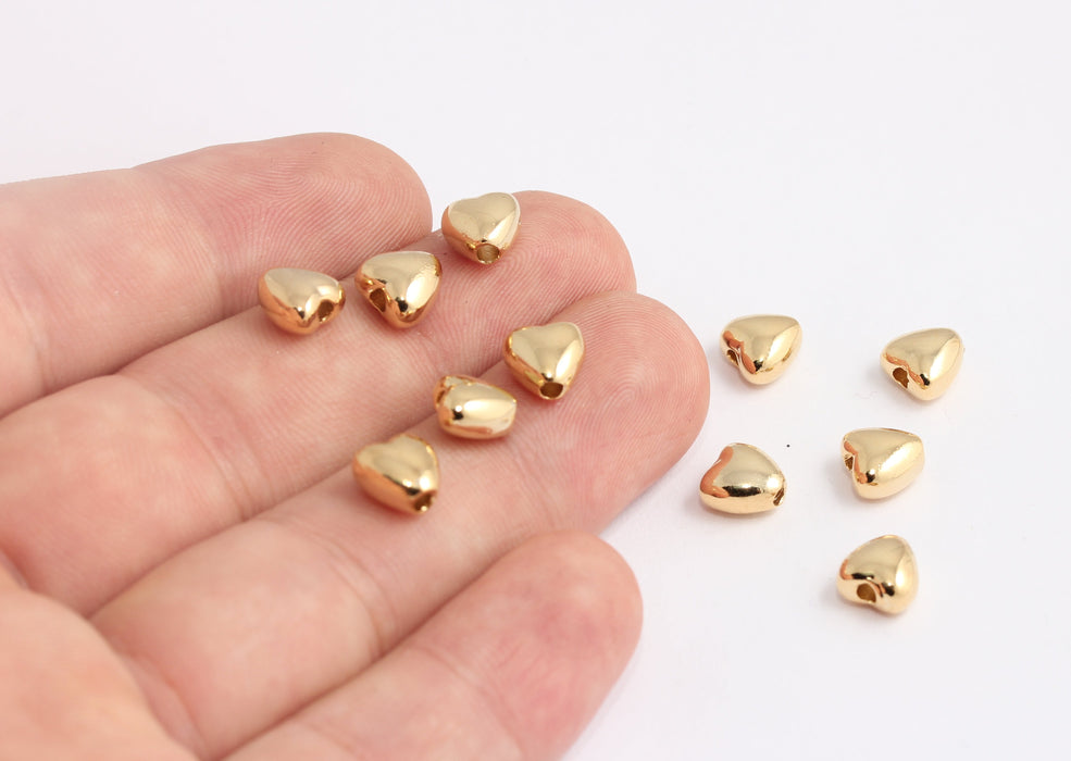 8mm 24k Shiny Gold Heart Charms, Cute Heart Bracelet Beads, KDR96-2