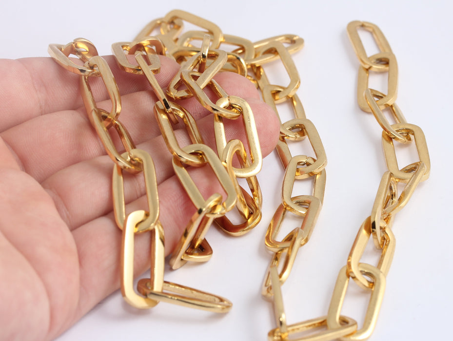 12x25mm 24 Ayar Parlak Altın Oval Bağlantı Zinciri, Rolo Kalın Zincir, BXB409-1