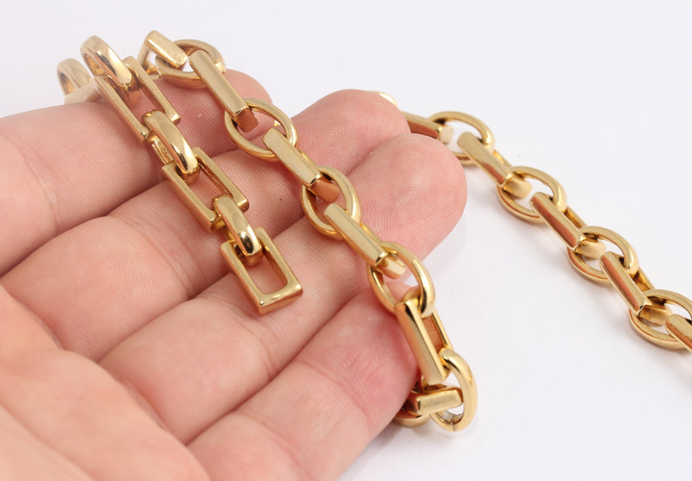 8x14mm 24k Shiny Gold Link Chain, Rolo Chunky Chain, BXB408-1