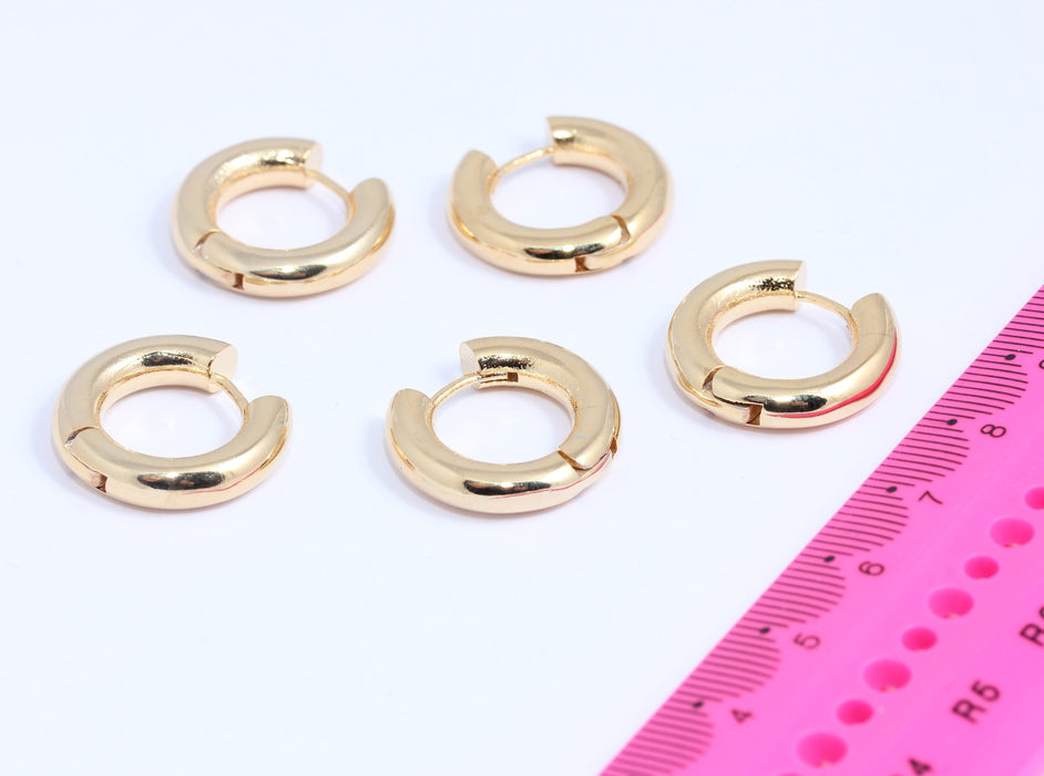 21mm 24k Shiny Gold Hoop Earrings, Lever Back Earrings, KDR191