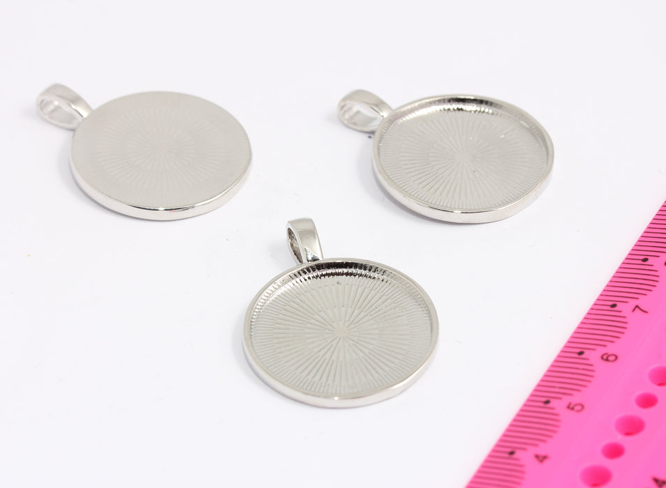 24 mm Rodyum Kaplama Madalyon, Gümüş Kabaşon Ayarları, KDR175