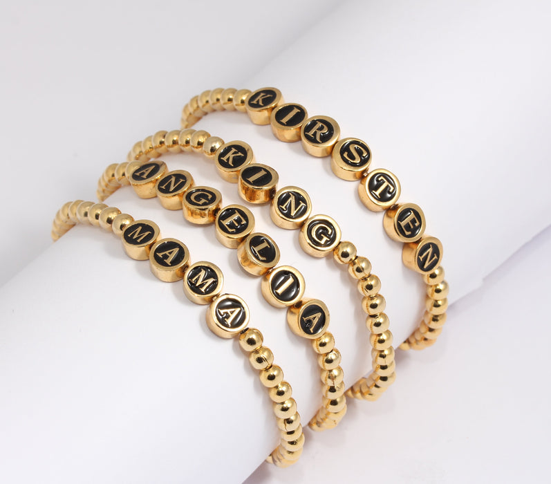 24k Shiny Gold Personalized Bracelet, Elastic Name Bracelets, KDR156