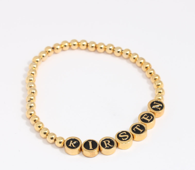 24k Shiny Gold Personalized Bracelet, Elastic Name Bracelets, KDR156