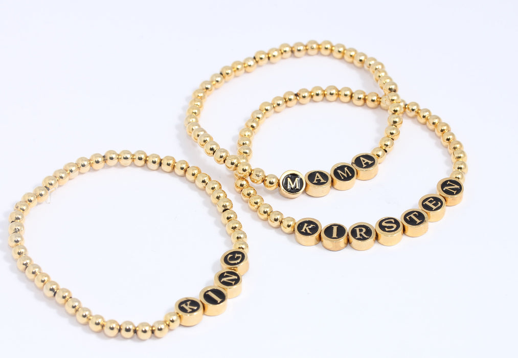 24k Shiny Gold Personalized Bracelet, Elastic Name Bracelets, KDR156