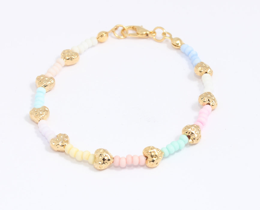 24k Shiny Gold Cute Beaded Bracelet, Colorful Elastic Ball Bracelet, BLK7-1