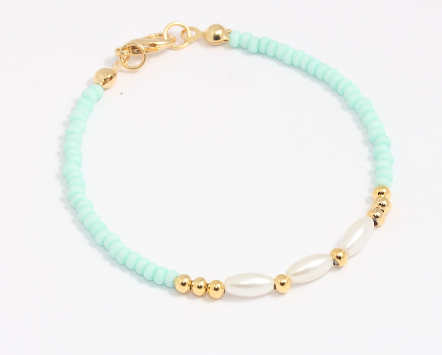 24k Shiny Gold Cute Beaded Bracelet, Colorful Elastic Ball Bracelet, BLK7