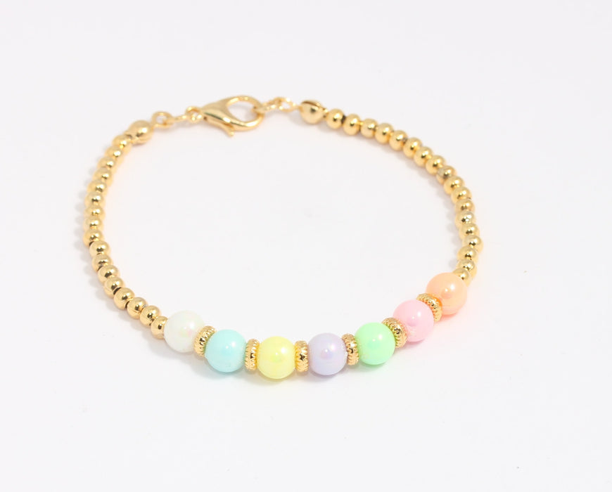 24k Shiny Gold Ball Beaded Bracelet, Cute Stacking Bracelets, BLK7-10