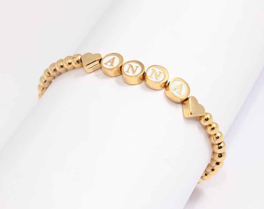 24k Shiny Gold Personalized Bracelet, Elastic Heart Name Bracelets, KDR170-2