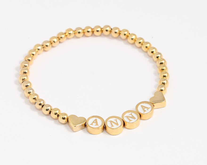 24k Shiny Gold Personalized Bracelet, Elastic Heart Name Bracelets, KDR170-2