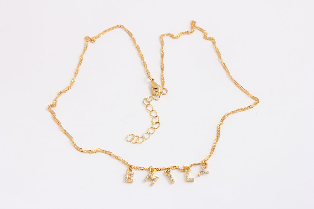 24k Shiny Gold Pave Name Necklace, Tiny CZ Initial Necklace, Dainty Necklace for Women, Custom Inital Jewelry, BXB244-3
