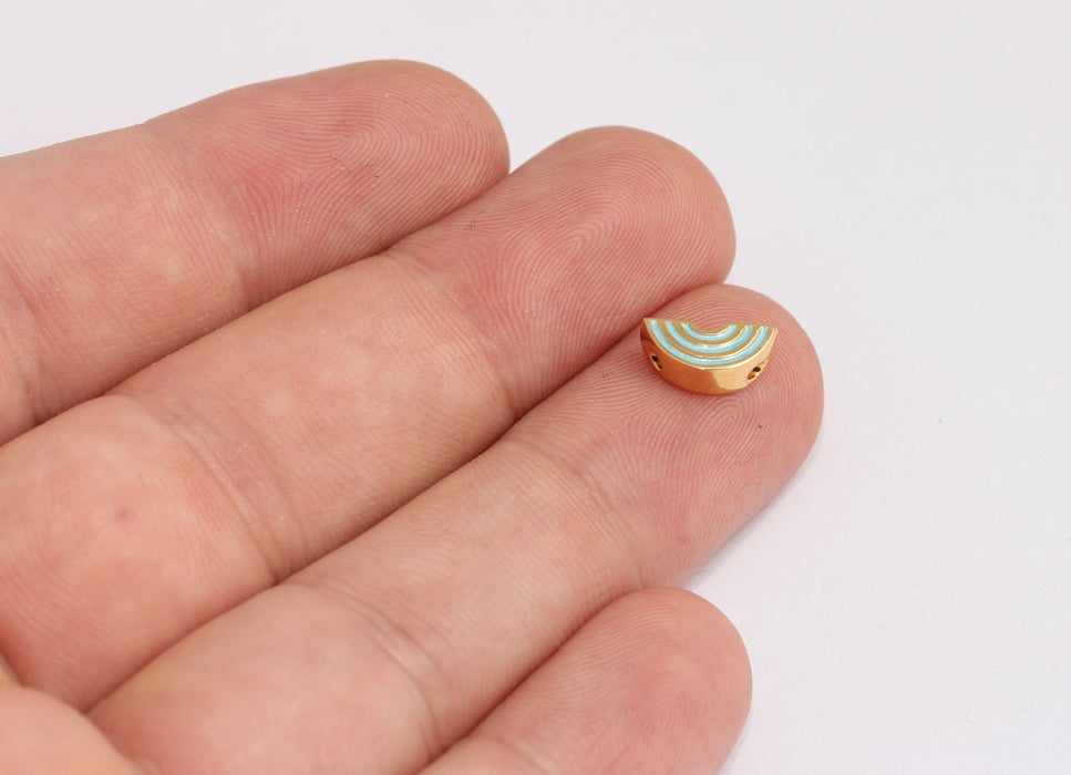 5x11mm 24k Shiny Gold Semi Circle Charms, Turquoise Half Moon Charms, MLS414-3
