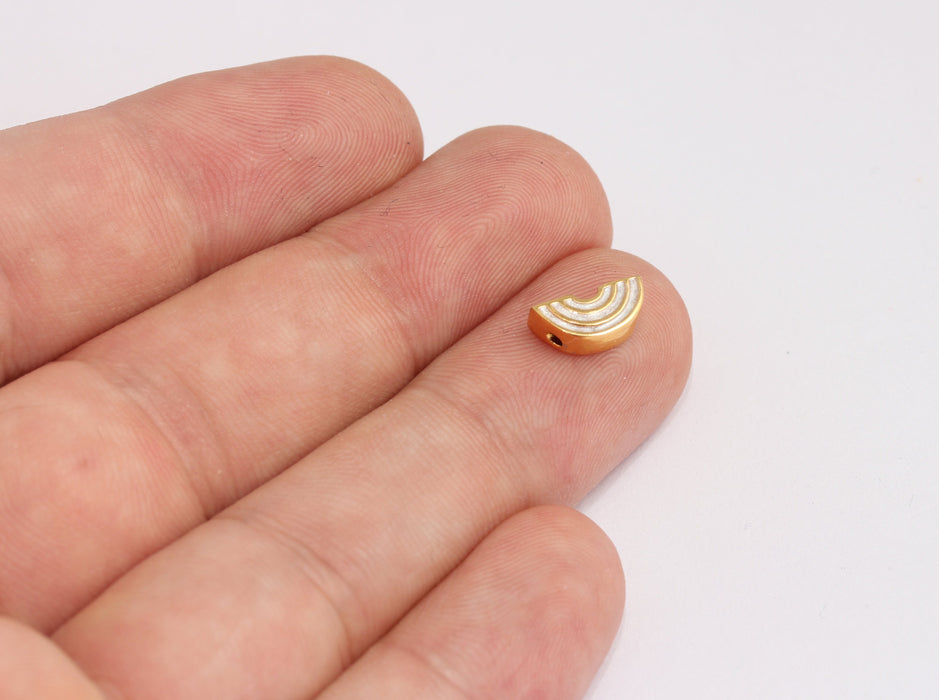 5x11mm 24 Ayar Parlak Altın Yarım Daire Tılsımlar, Beyaz Yarım Ay Tılsımlar, MLS414-4