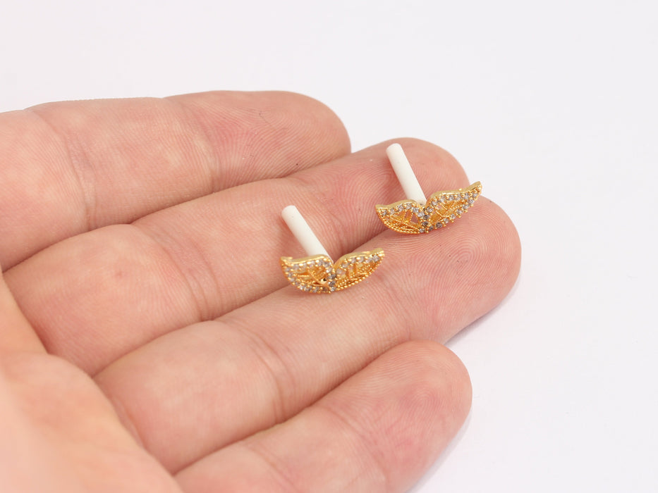 CZ Stud Earrings, Micro Pave Butterfly Wings