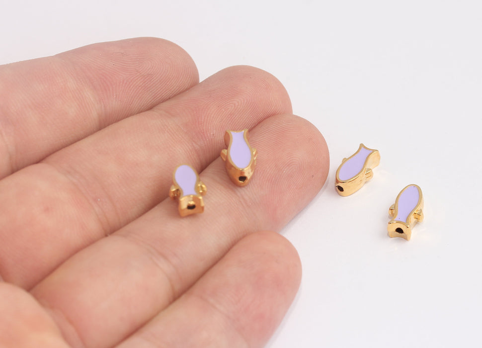 7x12 mm 24 Ayar Parlak Altın Balık Takıları, Mor Emaye Balık Boncukları, MLS375-6
