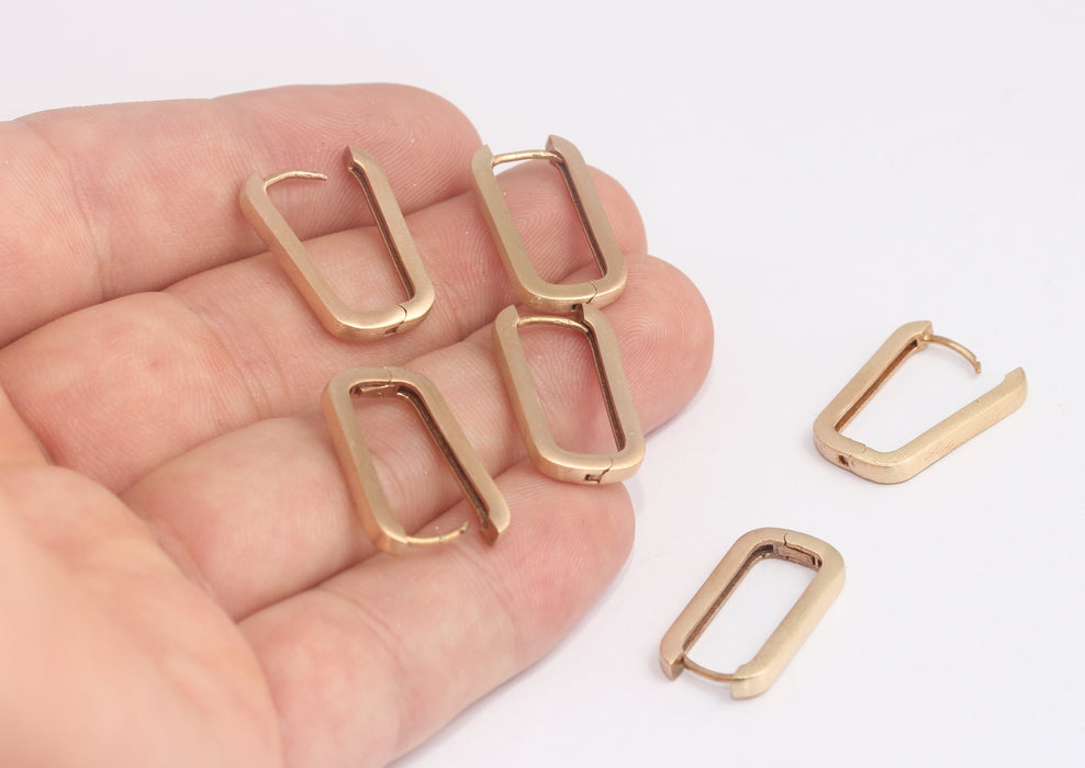 12x22mm Raw Brass Oval Earrings, Rectangle Lever Back Hoops, ZPR163