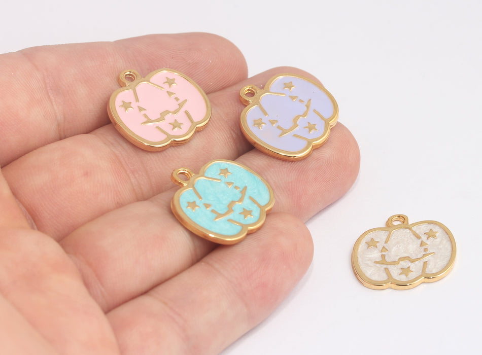 Ciondoli a forma di zucca in oro lucido 24k da 21 mm, ciondolo a forma di zucca in smalto viola, MLS393-3