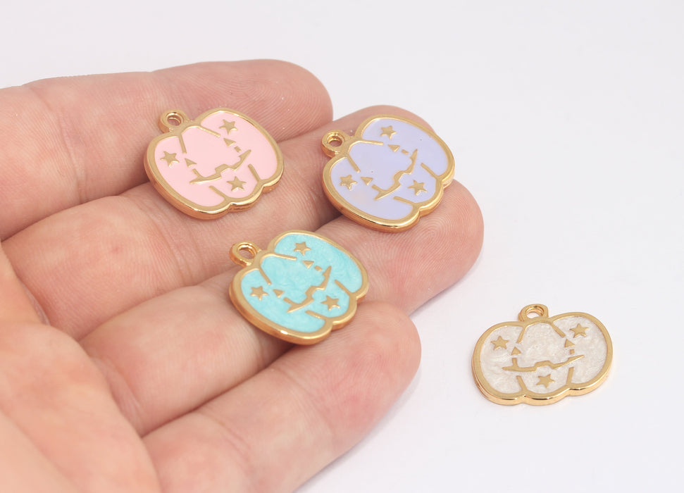 Ciondoli a forma di zucca in oro lucido 24k da 21 mm, ciondolo a forma di zucca in smalto blu, MLS393-2