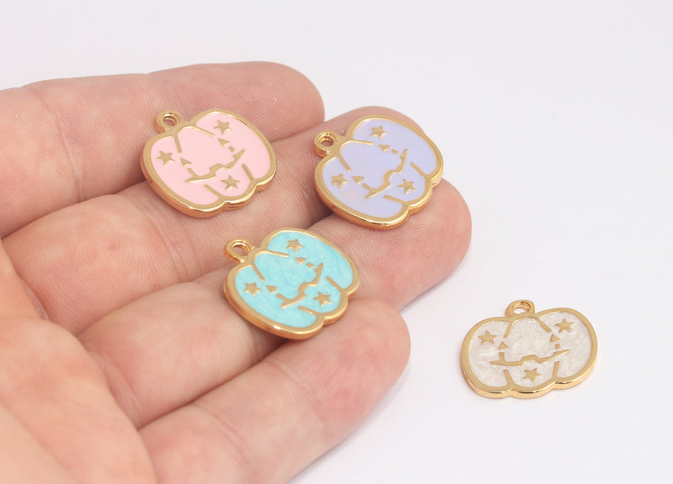 Ciondoli a forma di zucca in oro lucido 24k da 21 mm, ciondolo a forma di zucca in smalto rosa, MLS393-4