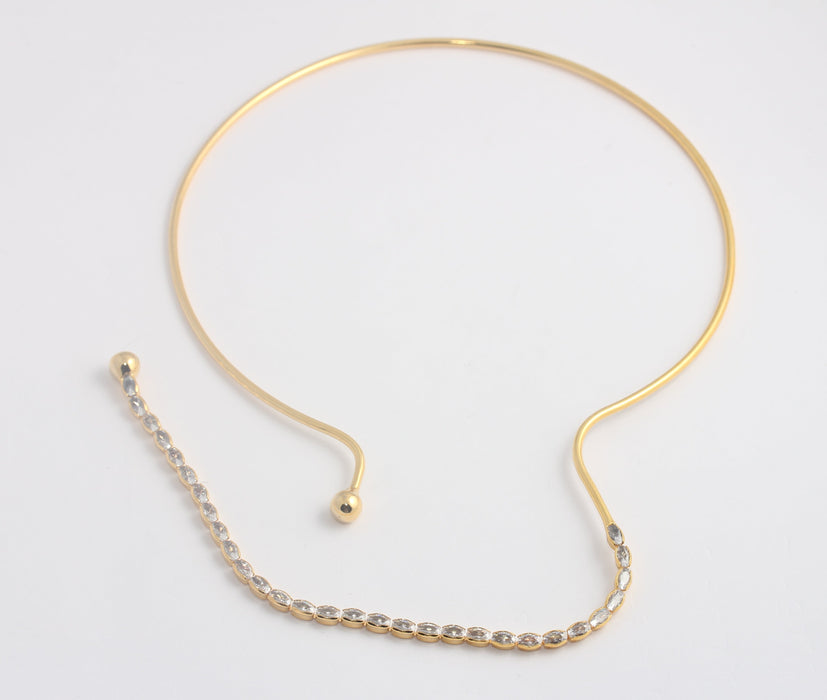 24k Shiny Gold CZ Choker Necklace, Wire Choker Adjustable Necklace, BXB410-2