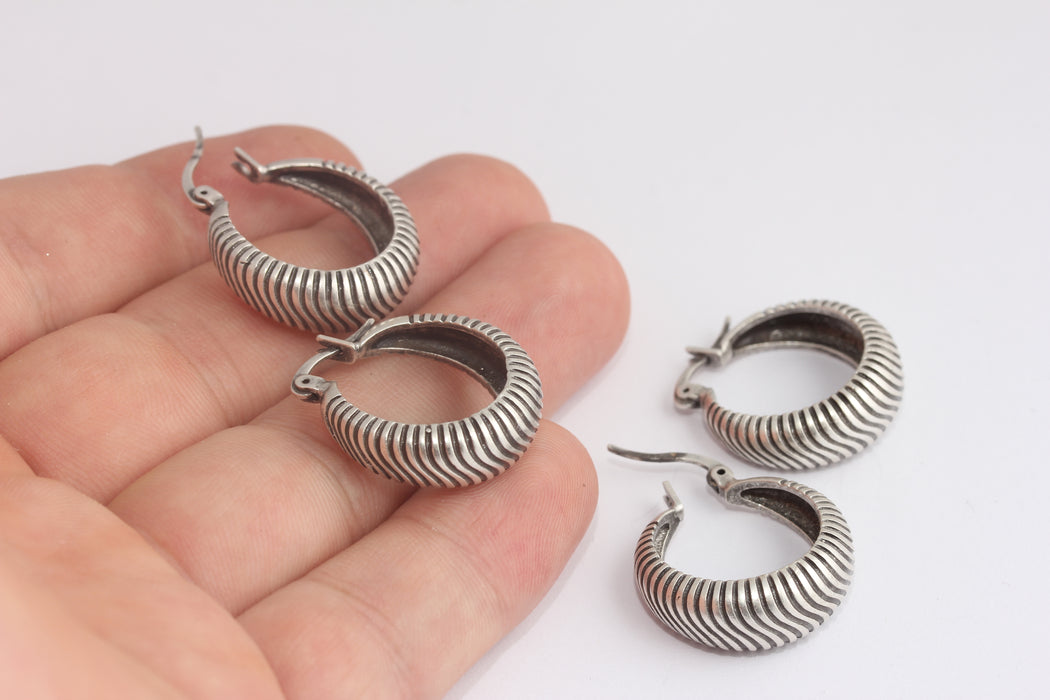 Silver Earring, Lever Back Shell Hoops