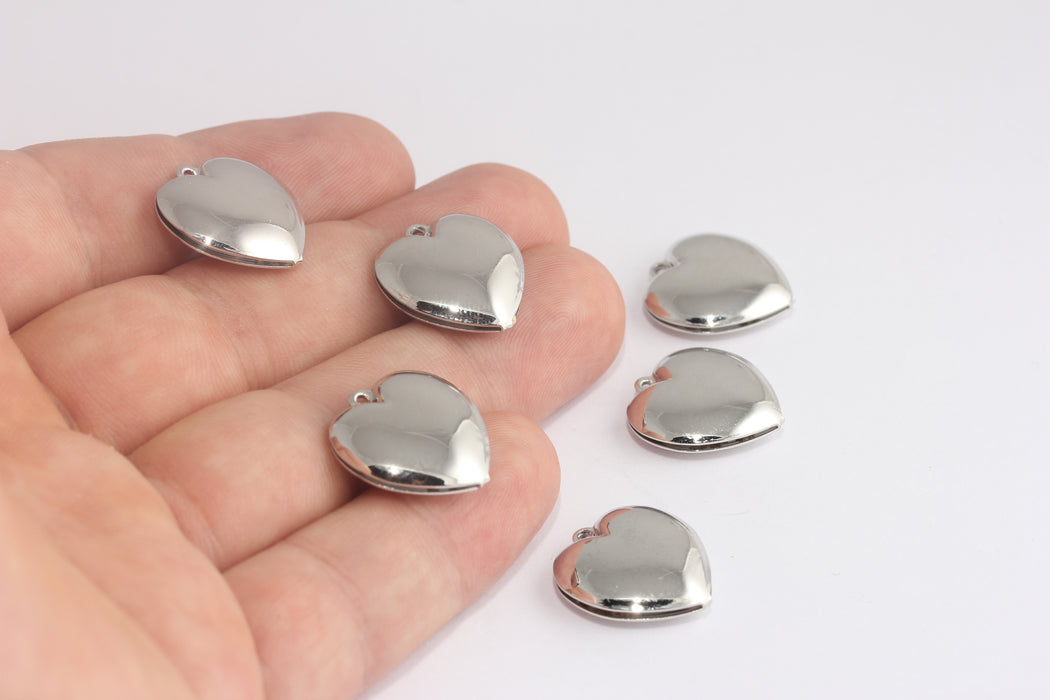 Ciondolo a forma di cuore placcato rodio da 18 mm, collana a forma di cuore, medaglione a forma di cuore in argento, ciondoli dell'amore, ciondolo placcato rodio, XP554-2