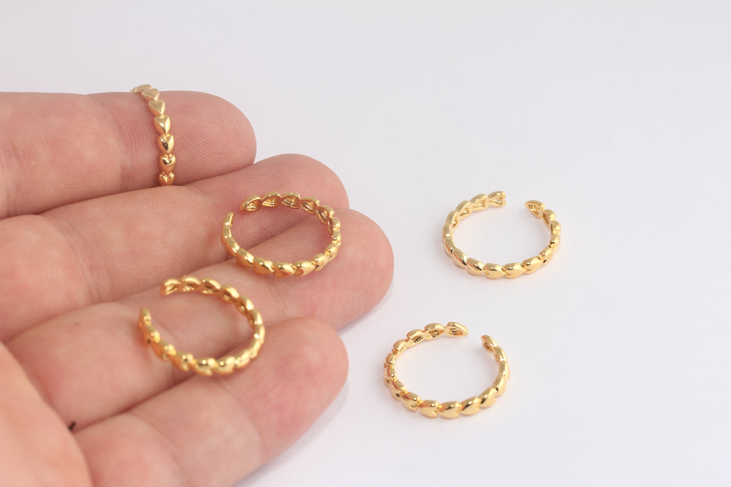 16-17mm 24k Shiny Gold Heart Ring, String Rings, Heart Textured Ring, Adjustable Heart Ring, Leaf Heart Ring, Style Heart, MLS512