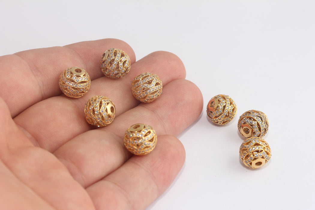 12 mm 24 Ayar Parlak Altın Top Boncuklar, Mikro Döşeme Bilezik Takıları, Mikro Döşeme Filigran Boncuklar, Kübik Zirkonya Boncuklar, Altın Kaplama Takılar, MLS720