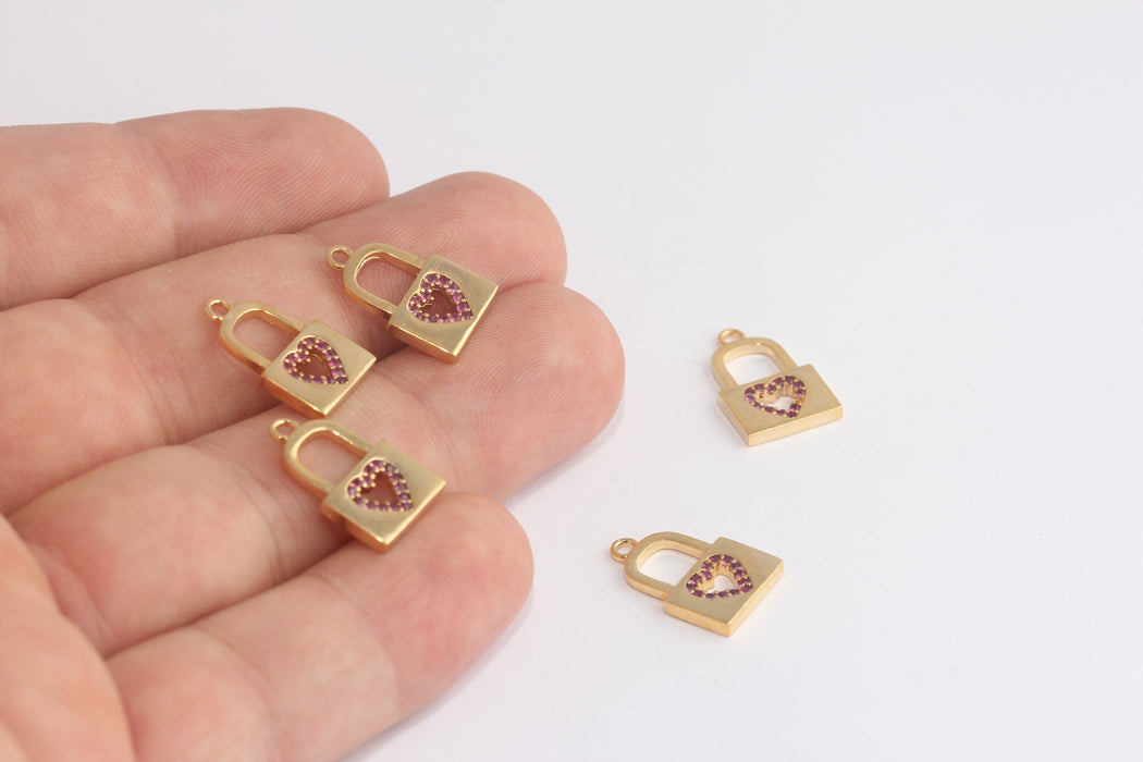 Shiny Gold Heart Lock Charms