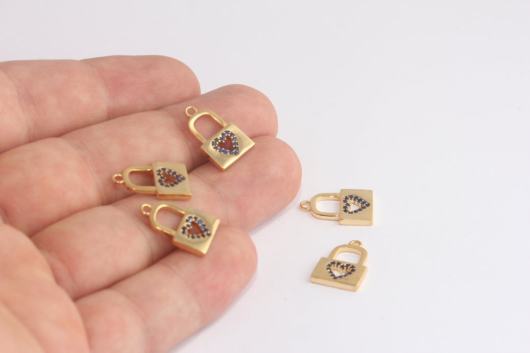 Shiny Gold Heart Lock Charms