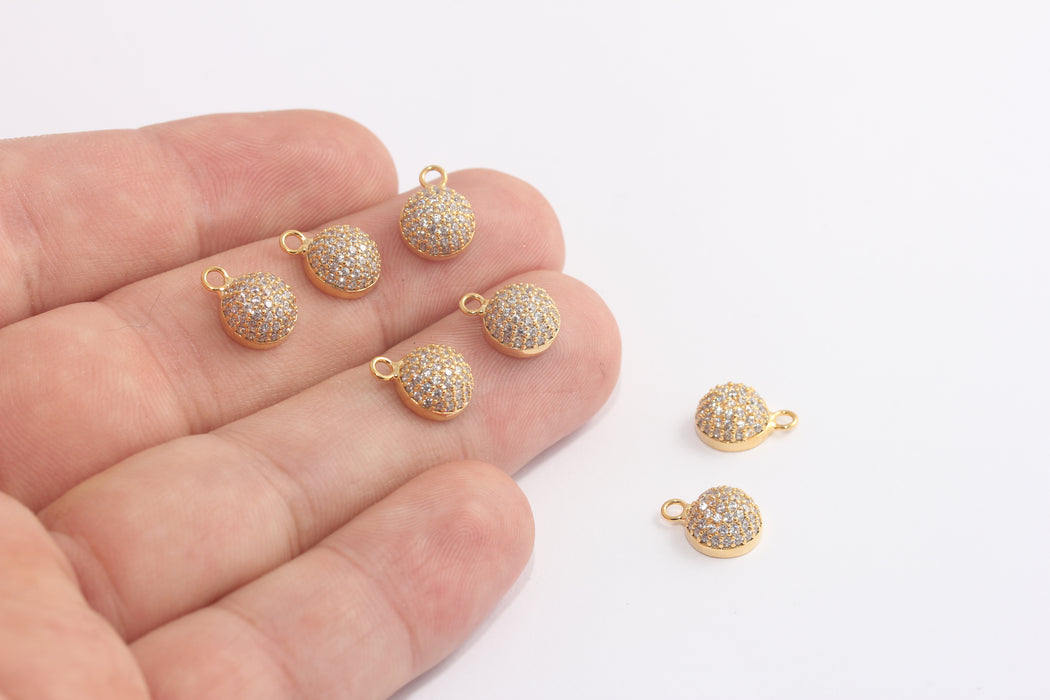 8,5x11 mm 24 Ayar Parlak Altın CZ Damla, Yuvarlak Damla, Kübik Top Damla Kolye, CZ Yarım Daire Bardak, Mikro Döşeme, CZ Damla Kolye, MLS804