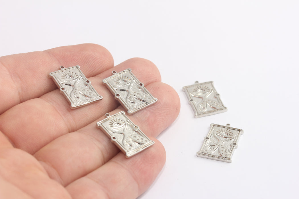 Ciondoli a forma di clessidra placcati in rodio da 14x21 mm, ciondolo a forma di clessidra, piccolo sole, ciondolo in argento, collana a forma di clessidra, componenti in argento, MLS739-2
