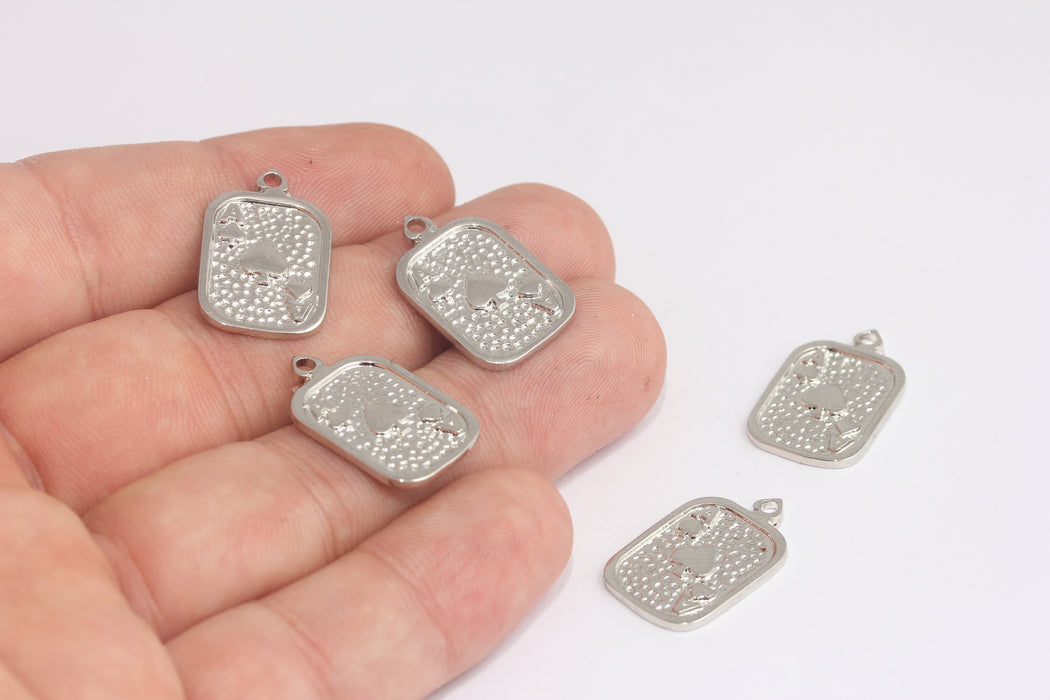 14x23 mm, ciondolo a forma di carta da gioco placcata in rodio, ciondolo a forma di poker, ciondolo a forma di casinò, ciondolo a forma di asso di fiori, ciondolo a forma di asso di picche in oro, ciondolo a forma di gioco d'azzardo, MLS1124-2