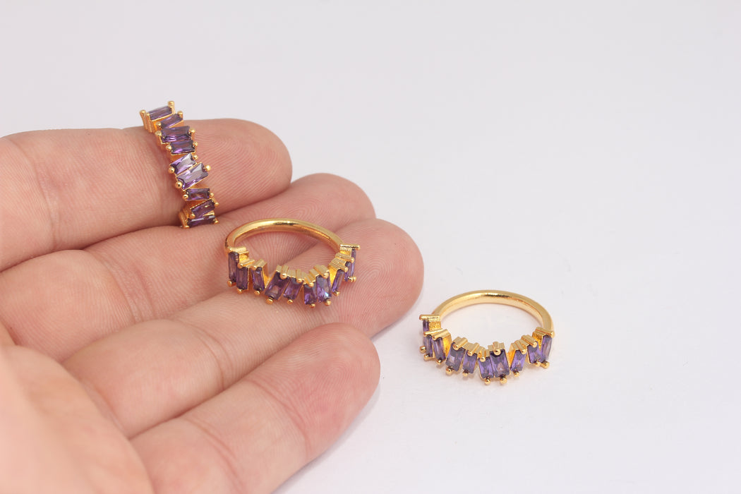 17,5mm 24k Shiny Gold Baguette Rings, Micro Pave Rings, Cubic Zirconia Rings, Stacking Rings, Gold Plated Rings, MLS768