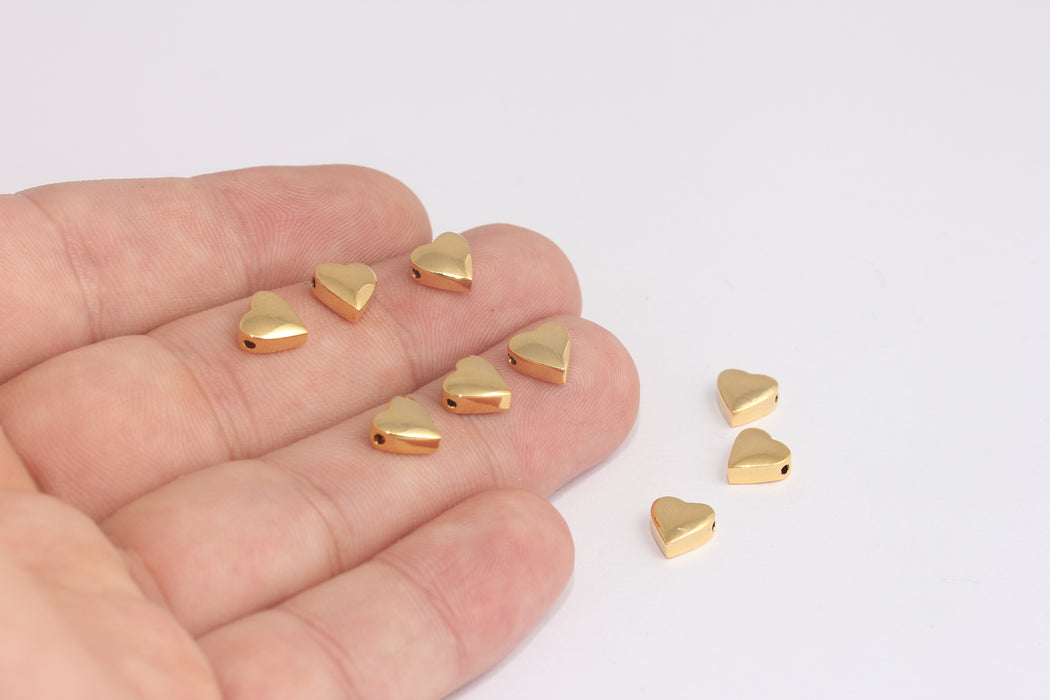 7,5 mm 24 Ayar Parlak Altın Kalp Boncukları, Ara Boncuklar, Mini Kalp Boncukları, Kalp Takıları, Zarif Takılar, Boncuklar, Altın Kaplama Bulgular, XP561