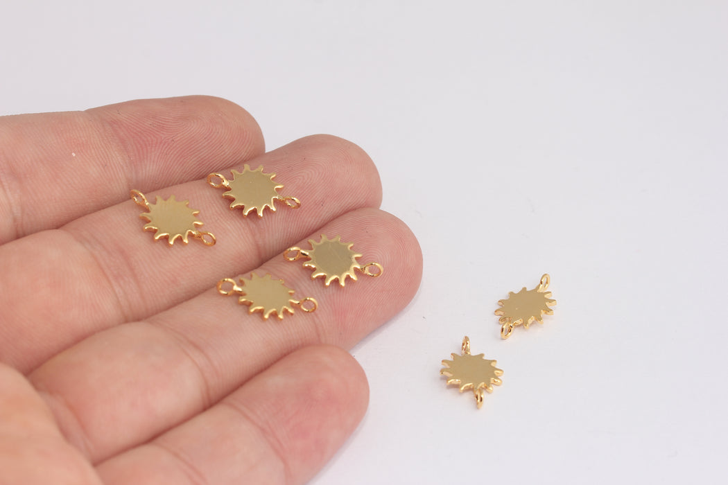 10x16mm 24 Ayar Parlak Altın Kaplama Güneş Tılsımı, Mini Güneş Kolye, Güneş Kolyesi, Altın Güneş Kolyesi, Altın Kaplama Bulgular, Altın Güneş Boncukları, MLS900-2