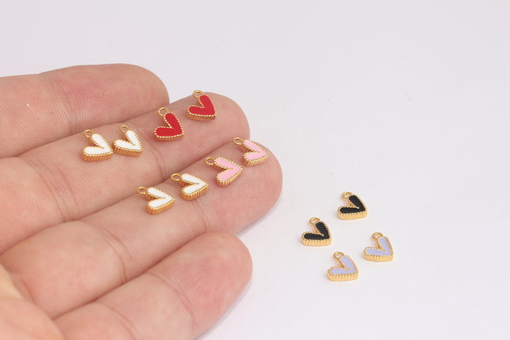 24k Shiny Gold Heart Charms, Love Necklace, With Colors Enamel, Heart Bracelets, Mini Heart, Heart Pendant, Gold Findings, MLS869