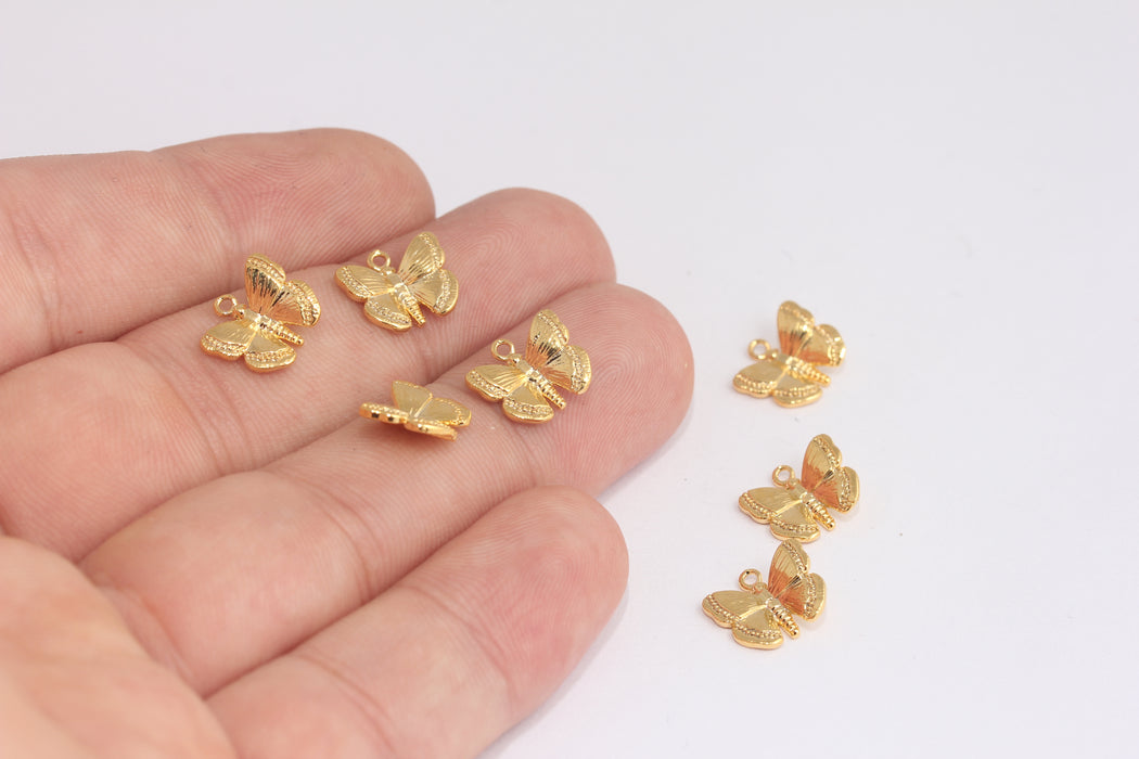 16x13mm 24k Shiny Gold Butterfly Charms, Butterfly Pendant, Mini Charm, Bracelet Charms, Butterfly Beads, Gold Plated Charms, MLS869-2