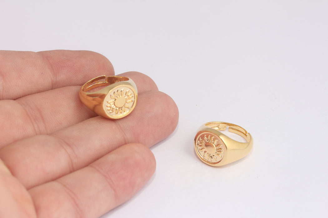 16x17mm 24k Shiny Gold Sun Ring, Chunky Gold Ring, Adjustable Gold Ring, Sun Signet Ring, Sun Rings, Gold Plated Findings, MLS626