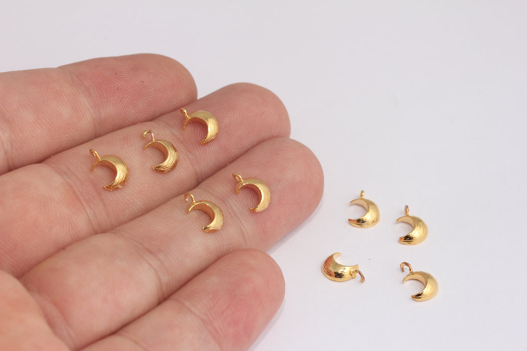 7x10mm 24 Ayar Parlak Altın Ay Takıları, Hilal Takıları, Hilal Kolye Uçları, Küpe Aksesuarları, Pirinç Hilal Takıları, MLS870-2