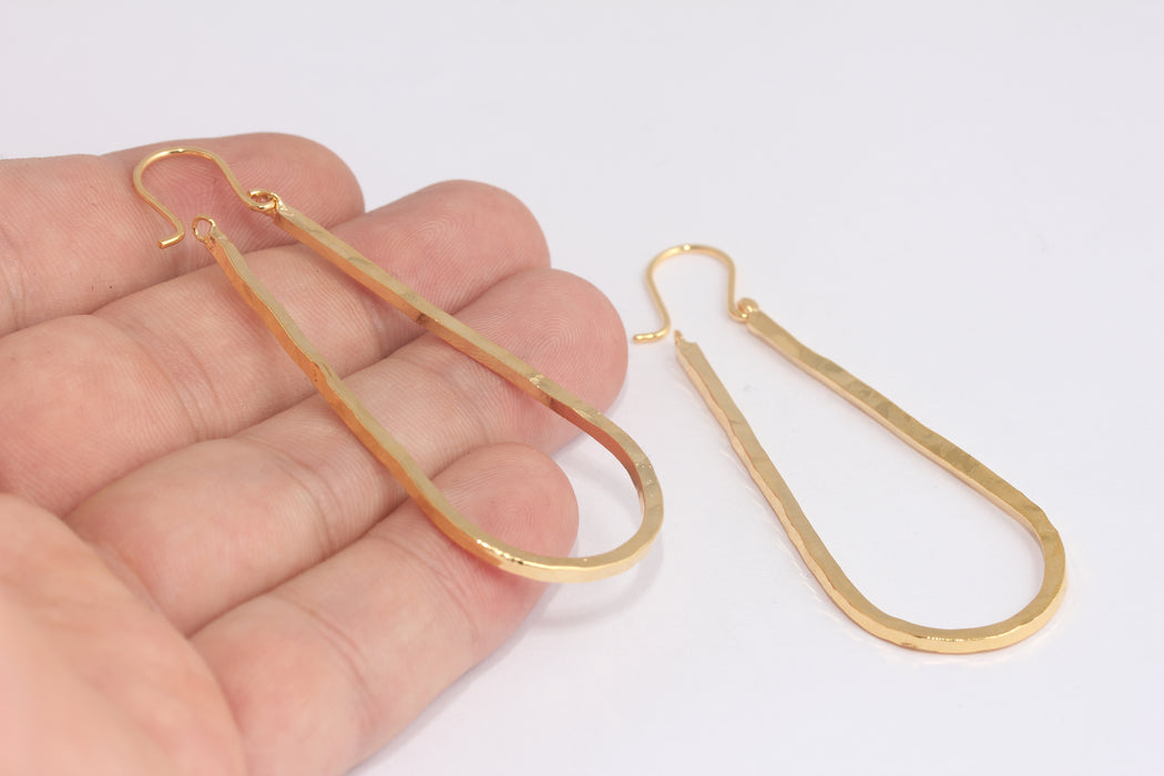 26x60mm 24k Shiny Gold Earring Hoops, Handmade Earring, Earring Settings, Oval Earring, Hammered Earrings, Gold Earrings, BXB411-4