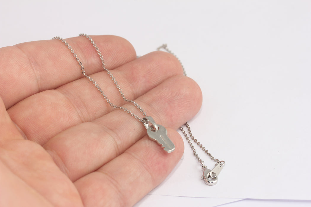17'' Rhodium Plated Key Necklace, Ready Necklace, Padlock With Key, Love Key, Silver Key Necklace, Rhodium Key Pendant, BXB412-4